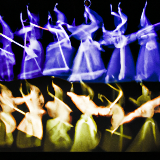 תמונה המתארת את כוחו הטרנספורמטיבי של הריקוד הדתי, עם רקדנים המוצגים בשלבים שונים של צמיחה רוחנית