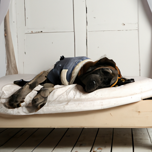 1. תמונה של כלב גדול שרוע בנוחות על מיטת כלב מרווחת.